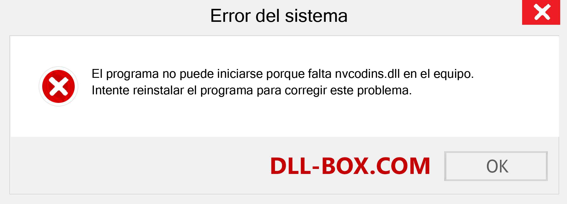 ¿Falta el archivo nvcodins.dll ?. Descargar para Windows 7, 8, 10 - Corregir nvcodins dll Missing Error en Windows, fotos, imágenes