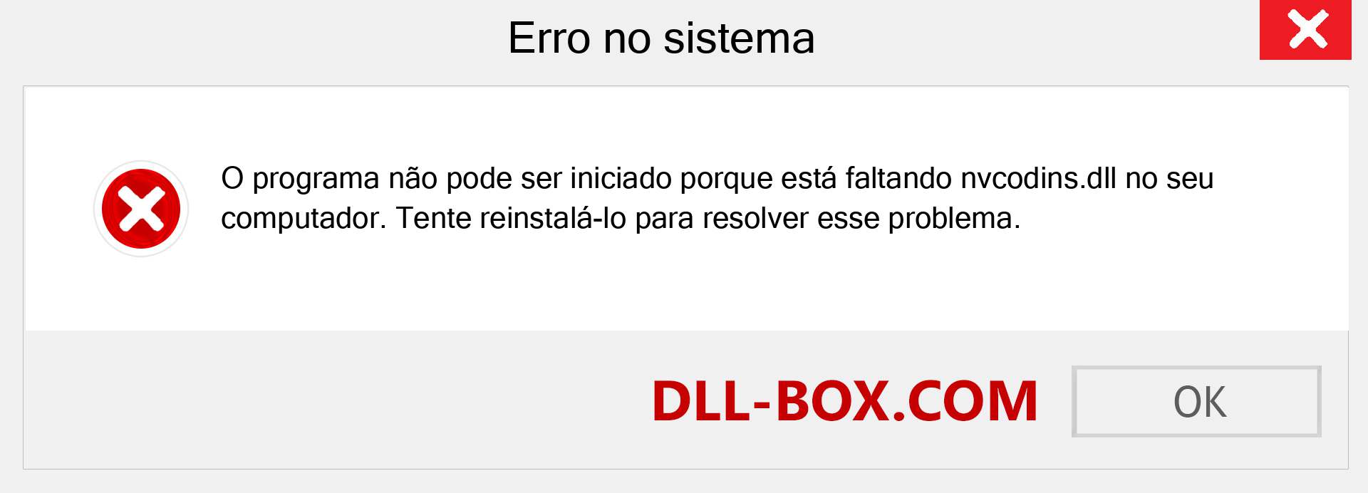 Arquivo nvcodins.dll ausente ?. Download para Windows 7, 8, 10 - Correção de erro ausente nvcodins dll no Windows, fotos, imagens